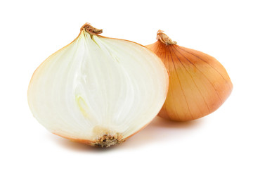 fresh bulbs of onion on a white