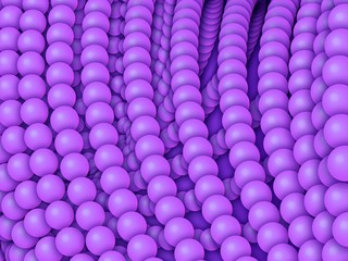 Chains of violet spheres with soft shadows on the violet background. Abstract geometric background. Protein chain.