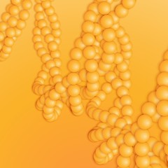 Chain of orange spheres with soft shadows on the orange background. Abstract geometric background.