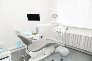 Interior of a dentist's office. Special equipment.