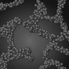 Array of spheres with soft shadows on the dark background. Abstract grayscale background with organic structures.