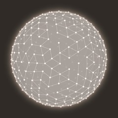 Abstract vector glowing mesh sphere constructed with connected points. Futuristic technology style. Elegant background for business presentations.Eps10