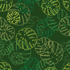 Seamless vector background with decorative leaves. Palm leaves.