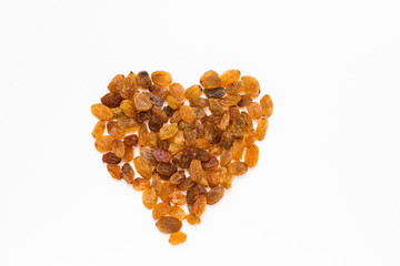 Dried raisins on white background