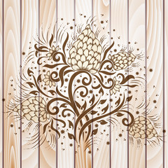 Vector abstract floral elements in Indian mehndi style on wooden background. Abstract henna floral vector illustration. Design element.