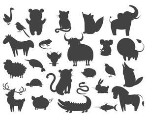 Set of Cartoon Animal Pet and Wild Beasts Vector