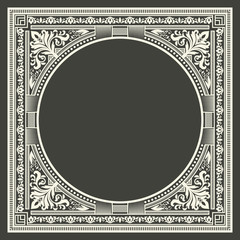 Vector floral and geometric monogram frame on dark gray background. Monogram design element. Vintage styled initial decoration.