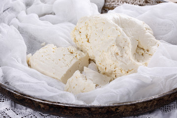 Homemade white brined feta cheese.