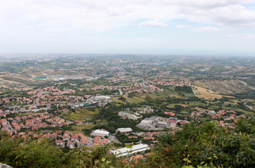 San Marino. Town on blue sky background horizontal view.
