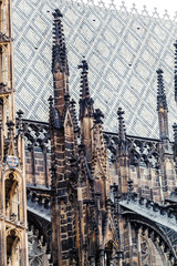 Naklejka premium Closeup Detail view of decoration of the Gothic St. Vitus Cathedral in Prague, Czech Republic.