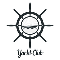 Vector retro styled badge with yacht and rudder symbol. Yacht club badge.