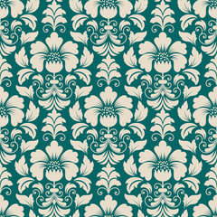 Vector damask seamless pattern background. Classical luxury old fashioned damask ornament, royal victorian seamless texture for wallpapers, textile, wrapping. Exquisite floral baroque template.