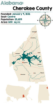 Large and detailed map of Cherokee County in Alabama