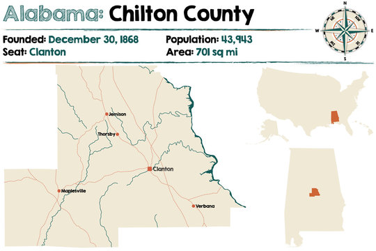 Large and detailed map of Chilton County in Alabama