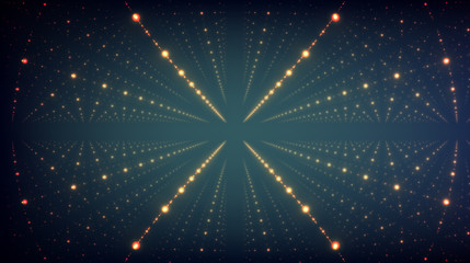 Abstract vector background. Glowing stars with illusion of depth and perspective. Abstract futuristic space background