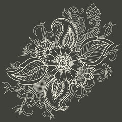 Vector illustration of mehndi ornament. Traditional indian style, ornamental floral elements for henna tattoo, stickers, mehndi and yoga design, cards and prints. Abstract floral vector illustration.