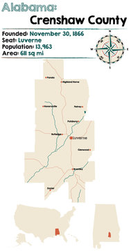 Large and detailed map of Crenshaw County in Alabama