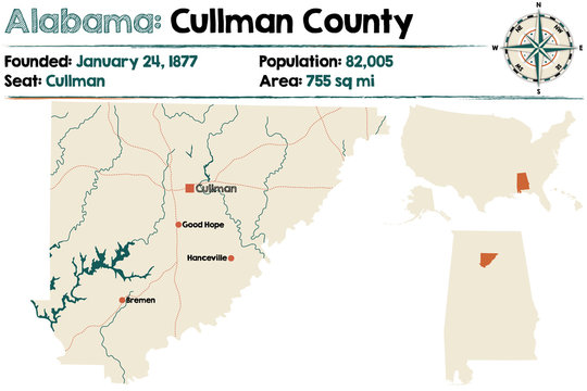 Large and detailed map of Cullman County in Alabama