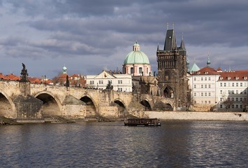Fototapeta na wymiar View of the Charles Bridges and Old Town Bridge Tower in Prague