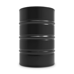 Standard black oil barrel isolated on white background.