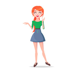 Laughing Young Woman Cartoon Flat Vector Character