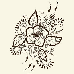 Vector illustration of mehndi ornament. Traditional indian style, ornamental floral elements for henna tattoo, stickers, mehndi and yoga design, cards and prints. Abstract floral vector illustration.