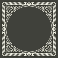 Vector floral and geometric monogram frame on dark gray background. Monogram design element. Vintage styled initial decoration.