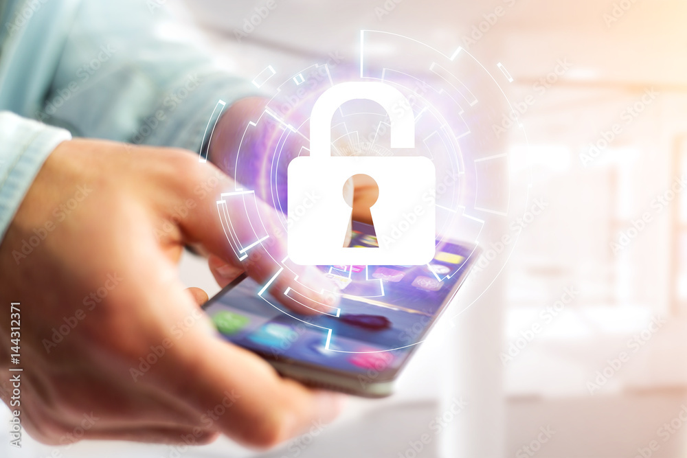 Poster security concept with a locker open on an internet application - technology concept