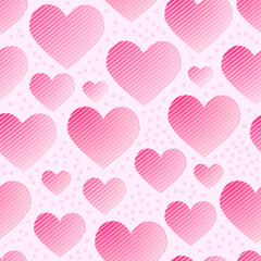 Seamless pattern of hearts, sliced stripes and crosses