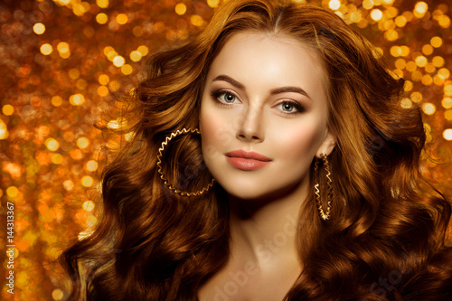 Golden Beautiful Fashion Woman Model With Shiny Healthy