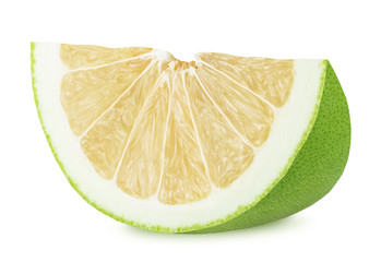 Slice of oroblanco isolated on a white background.
