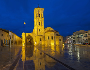 Obraz premium Illuminated Church of Saint Lazarus in Larnaca against blue sky
