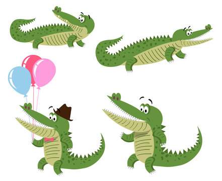 Friendly Cartoon Crocodiles Illustrations Set