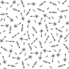 Seamless hand drawn arrow pattern. Vector illustration in black and white colors