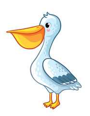 Cute pelican in the children's style. Vector illustration with a bird.
