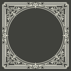 Vector floral and geometric monogram frame on dark gray background. Monogram design element. Vintage styled initial decoration.