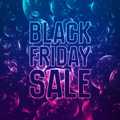 Vector Black Friday Sale abstract background of shining bubbles. Vector illustration on violet background. Abstract violet bubbles.