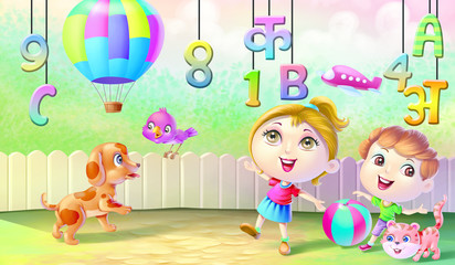 girl with dog and boll