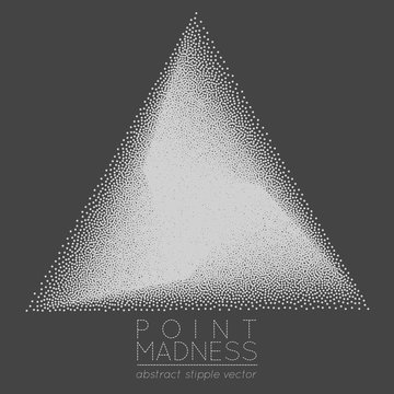 Vector illustration of abstract dotted symbol delta fading outside. Sacred geometry sign made in stippling technique. Isolated halftone symbol. Pointillism.