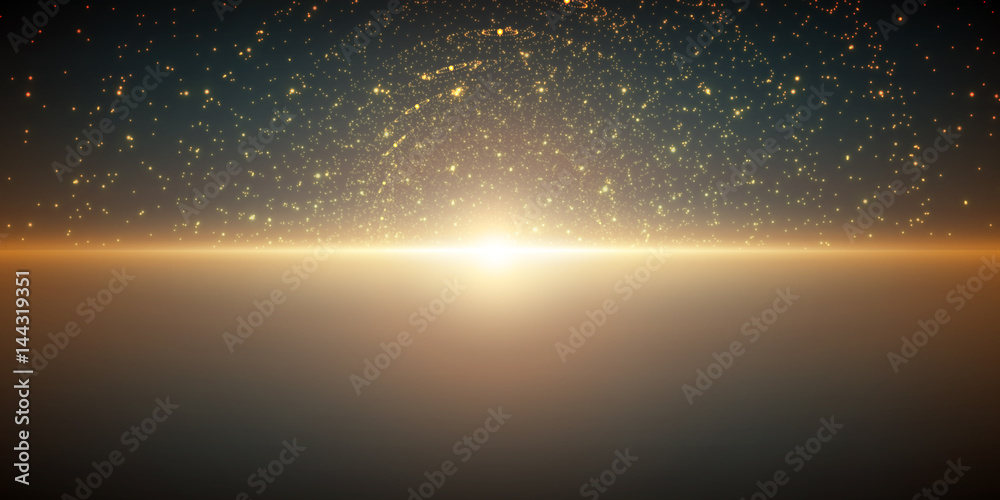 Wall mural vector infinite space background. matrix of glowing stars with illusion of depth and perspective. ab