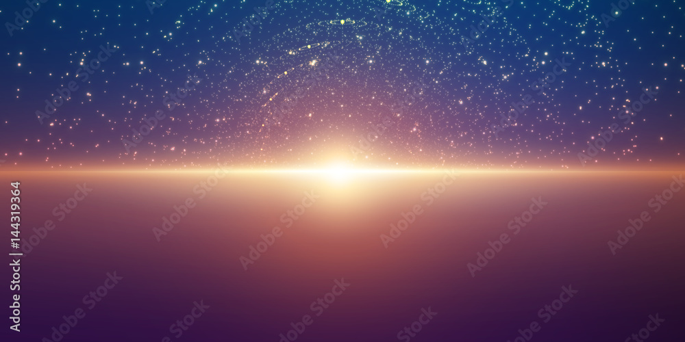 Wall mural vector infinite space background. matrix of glowing stars with illusion of depth and perspective. ab