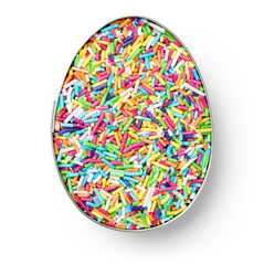 Colorful Candy Sprinkles in Cookie Cutter in Shape of Egg