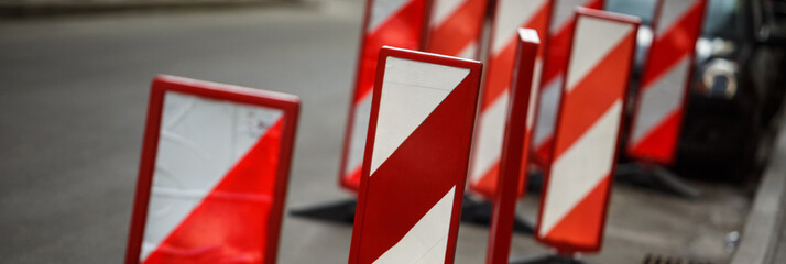 Road traffic works safety pole post obstacle detour sign barrier,