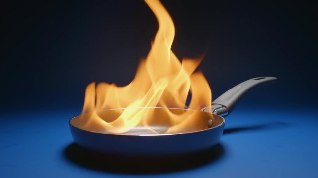 SLOW MOTION: Flaming frying pan