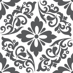 Fototapeta na wymiar Vector damask seamless pattern element. Classical luxury old fashioned damask ornament, royal victorian seamless texture for wallpapers, textile, wrapping. Exquisite floral baroque template.