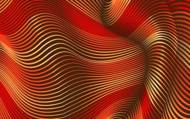 Vector warped lines background. Flexible stripes twisted as silk forming volumetric folds. Colorful stripes with variable width. Modern abstract creative backdrop.