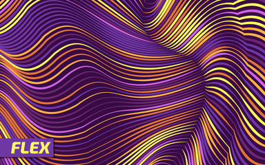 Vector warped lines background. Flexible stripes twisted as silk forming volumetric folds. Colorful stripes with variable width. Modern abstract creative backdrop.