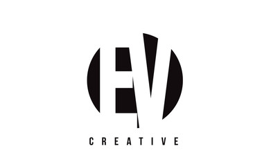 EV E V White Letter Logo Design with Circle Background.