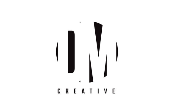 DM D M White Letter Logo Design with Circle Background.