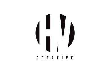HV H V White Letter Logo Design with Circle Background.